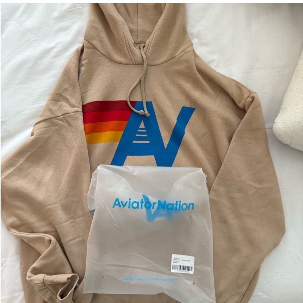 BLACK FRIDAY PRICE 
Aviator Nation Beige Hoodie with Vibrant Logo